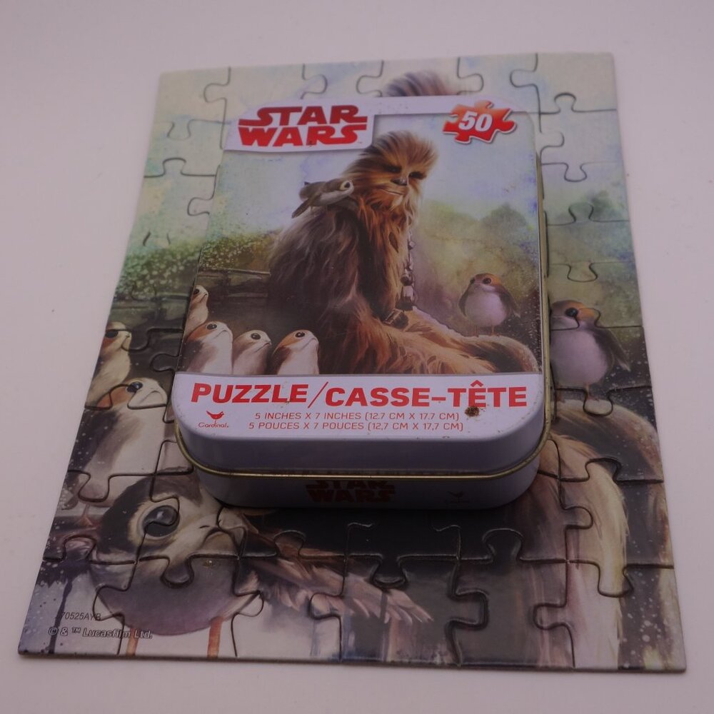 Cardinal Star Wars Chewbacca & Porgs 50-Piece Jigsaw Puzzle in a Collector Tin